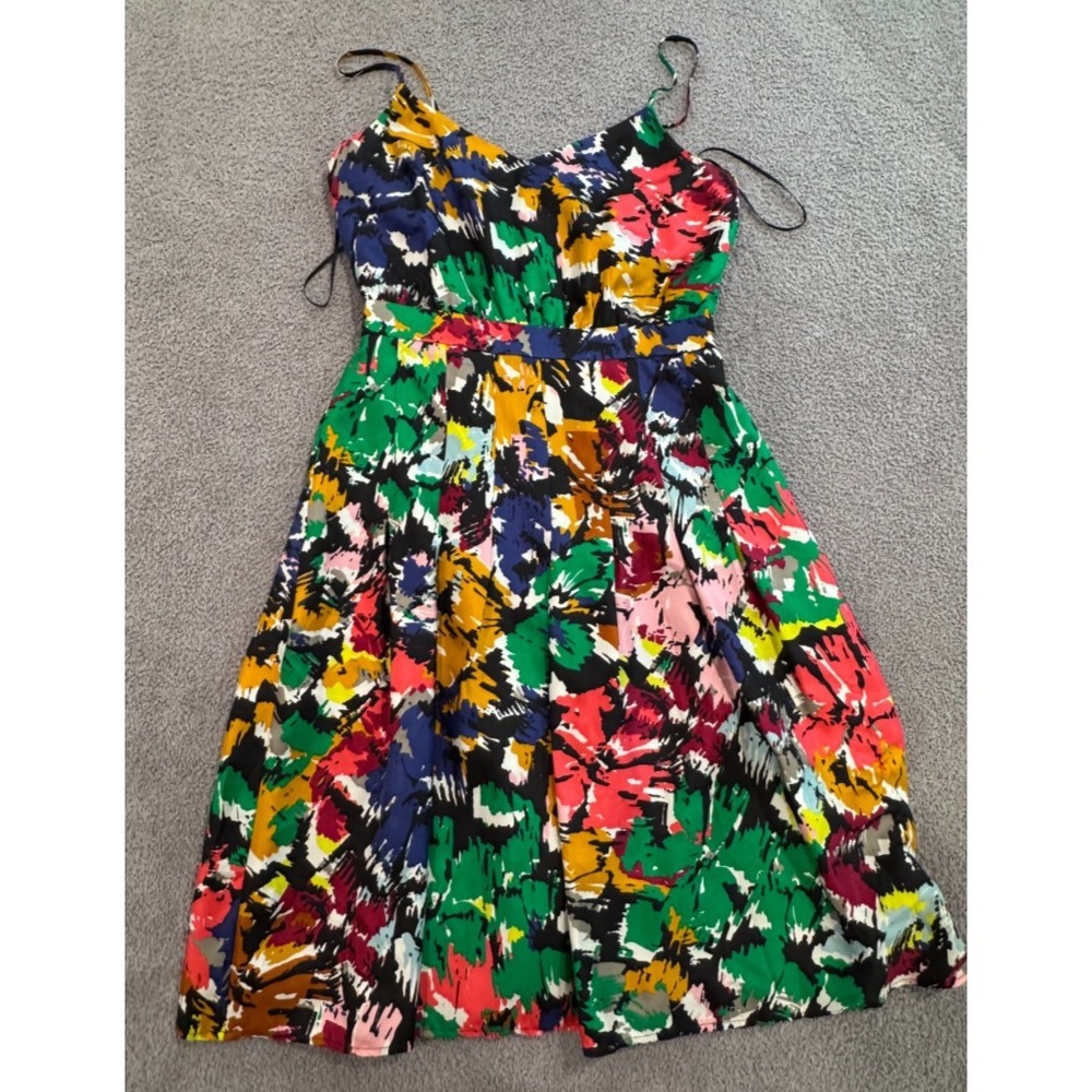 J.Crew Size 4 Abstract Floral Midi Dress Fit Flare Boho Whimsical Indie